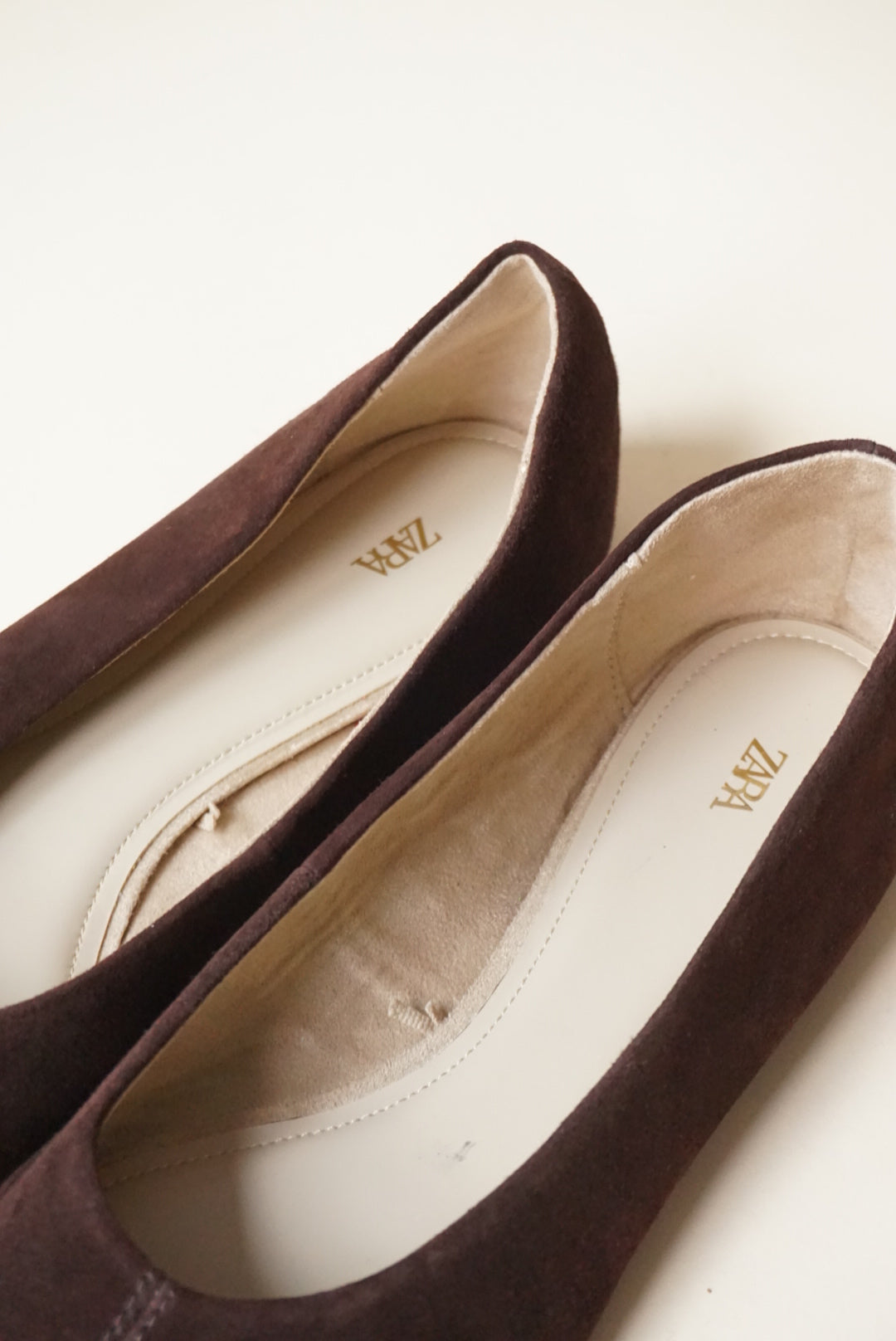 Zara Brown Pointed Toe Suede Ballet Flats - Size 38