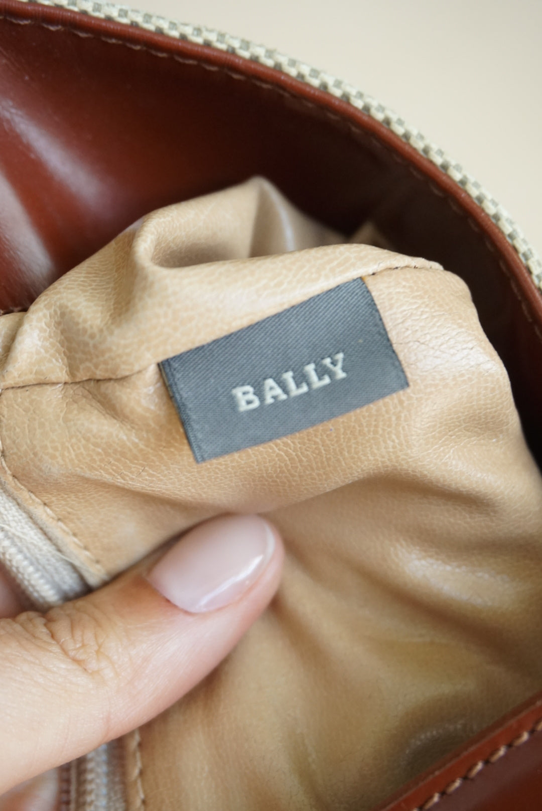 Bally Canvas Woven Brown Patent Leather Cross Body Messenger Bag