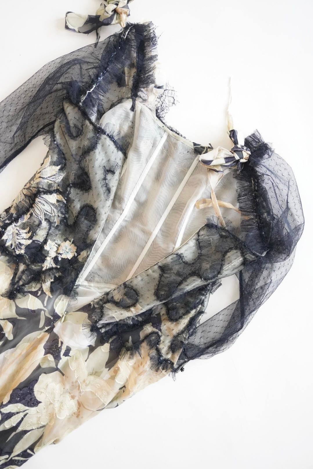 Vintage 80's-90's Silk Floral Bustier Custom Gown Made in Lebanon