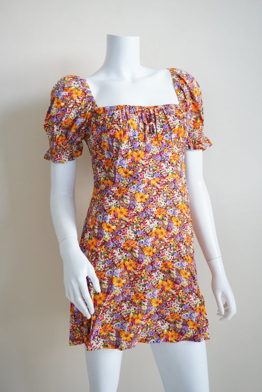Faithfull The Brand Meja Vibrant Floral Shirred Mini Dress NWT - Size Small/4