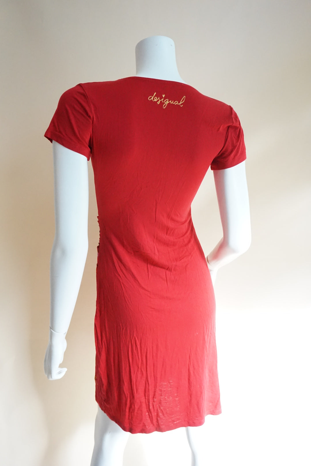 Desigual Red Y2K Mini Bodycon Floral Sheer Printed Overlay Dress - Size Medium