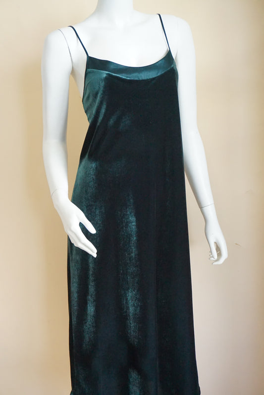 California Dynasty Vintage Velvet Green Slip Midi Dress - Size Medium / Large
