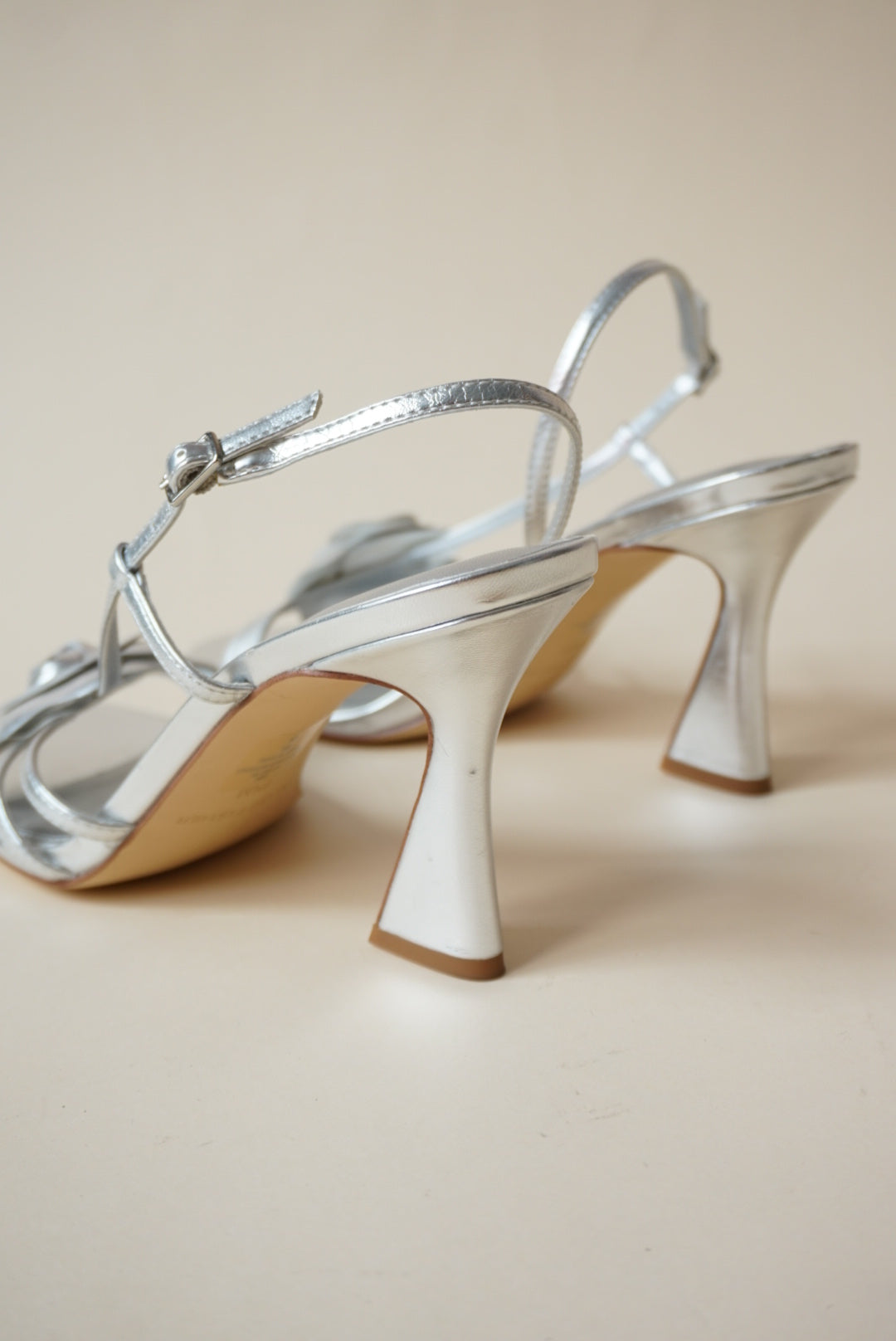 Marc Fisher Hallan Silver Rose Detail Sandal Heel - Size 9.5