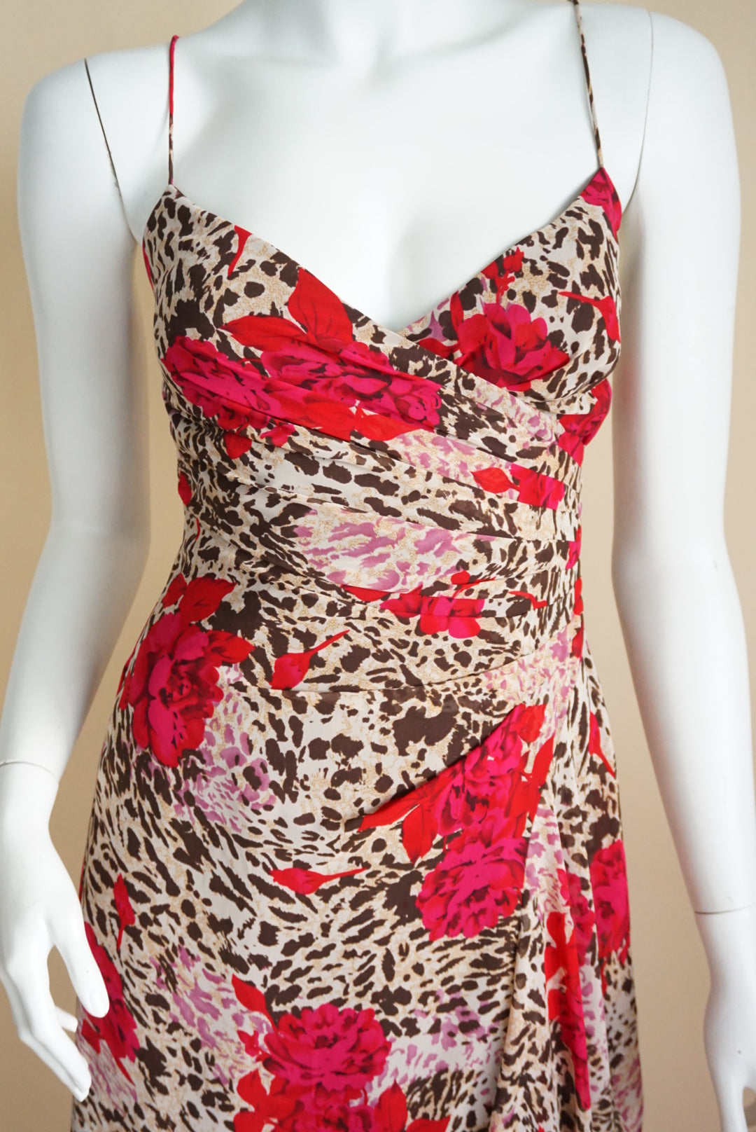 Dusk Y2K Animal Print Floral Maxi Pleated Slip Dress