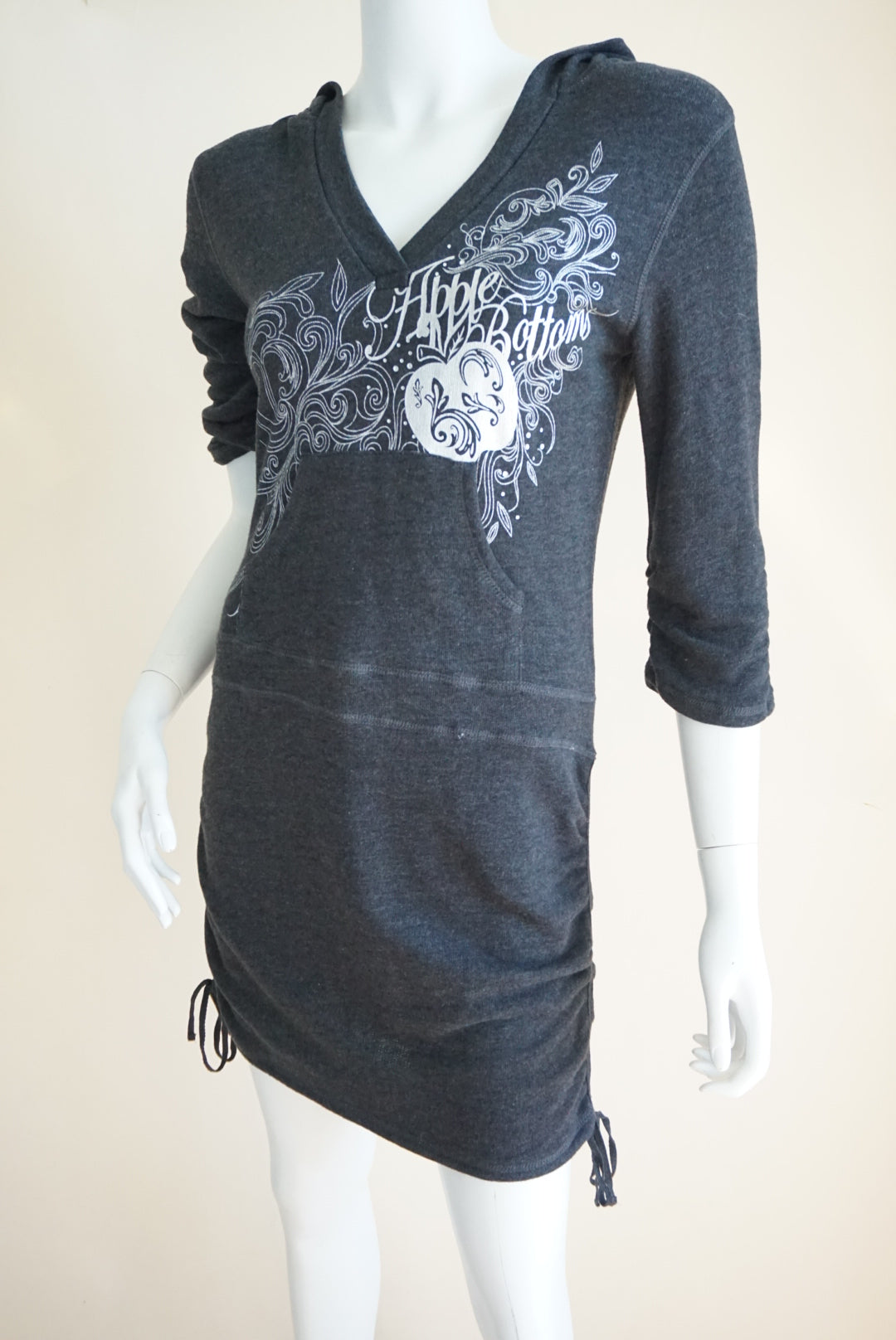 Apple Bottoms Y2K Grey Terry Cloth Mini Rhinestone Hooded Dress - Size Large