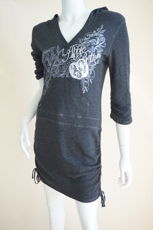 Apple Bottoms Y2K Grey Terry Cloth Mini Rhinestone Hooded Dress - Size Large