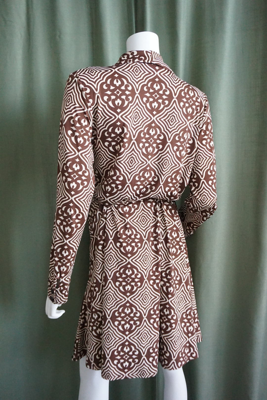 INC Brown Off White Hippie Psychedelic Print Knit Belted Dress - Size XL
