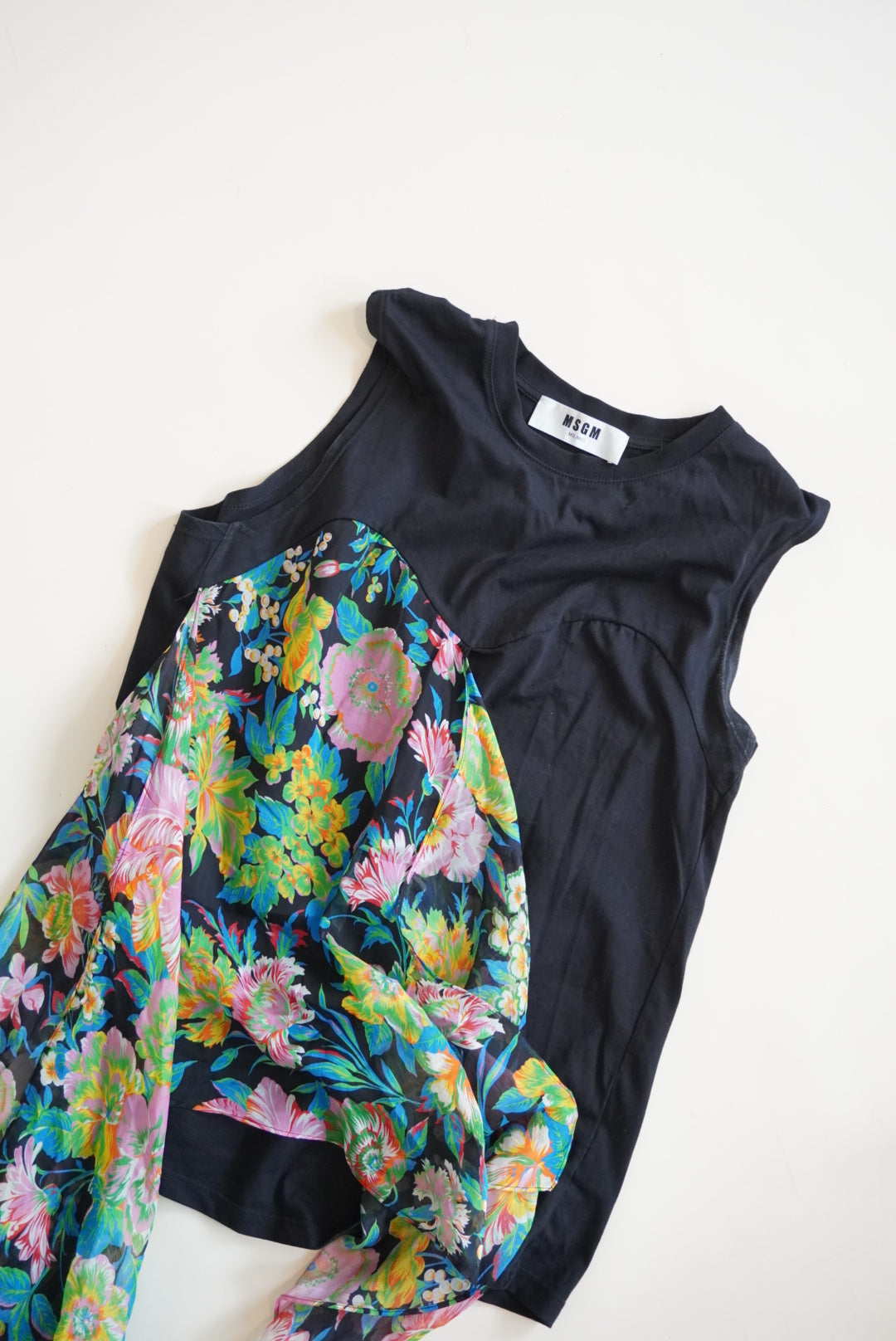 MSGM Floral Sleeveless Accent Draped Blouse - Size Small