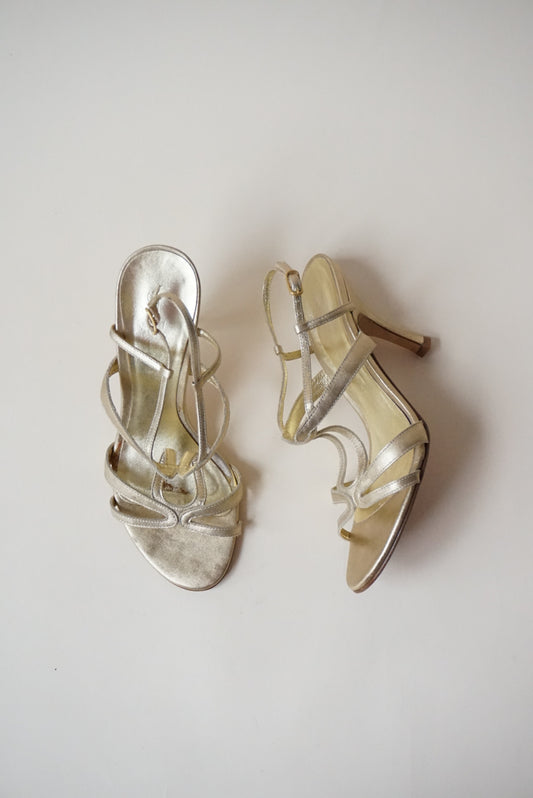 Faconnable Vintage Gold Strappy Janine Lea Heels - Size 5.5