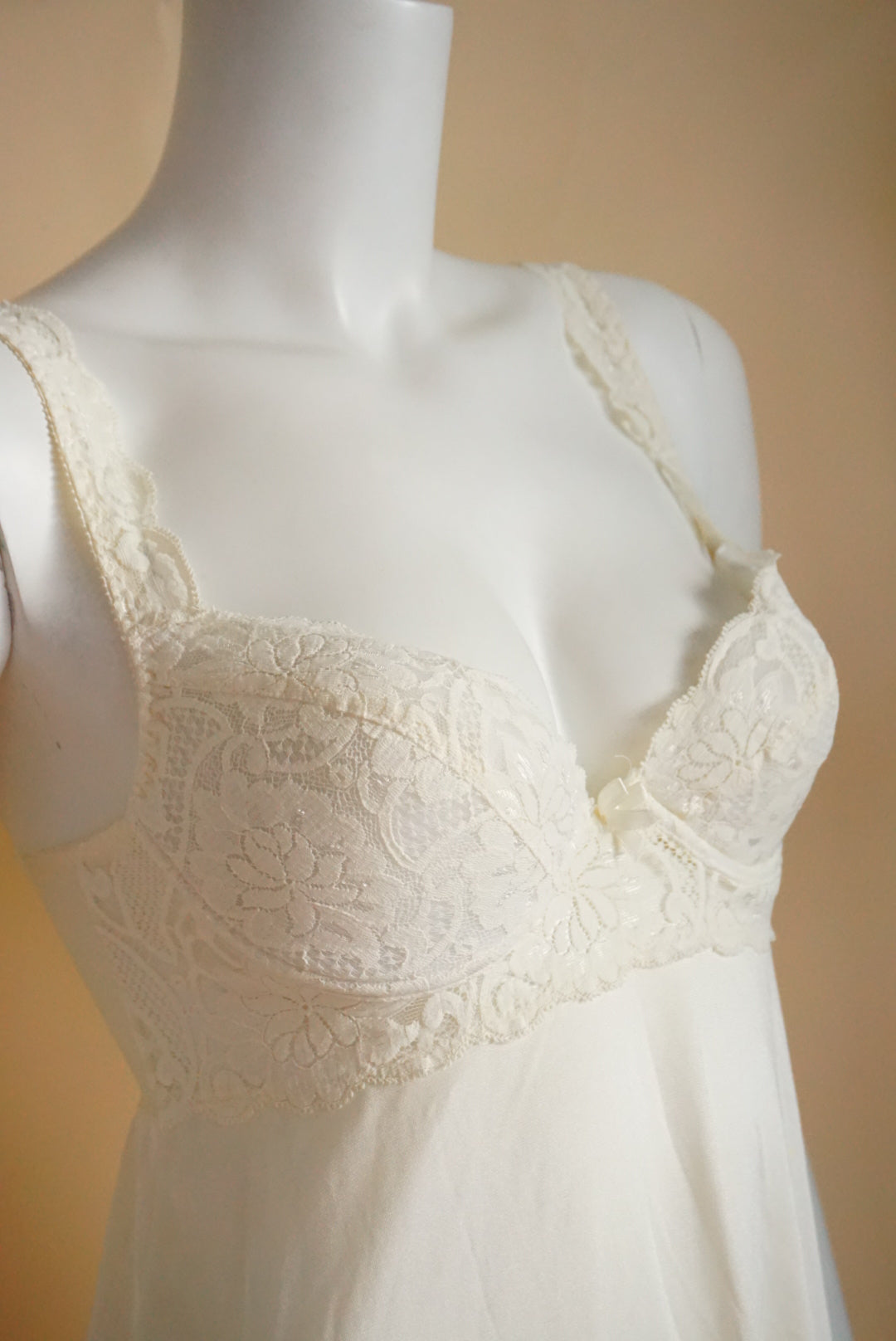 Vintage 80s Gold Label Victoria's Secret Ivory Lace & Sheer Maxi Nightgown Dress - Size Small