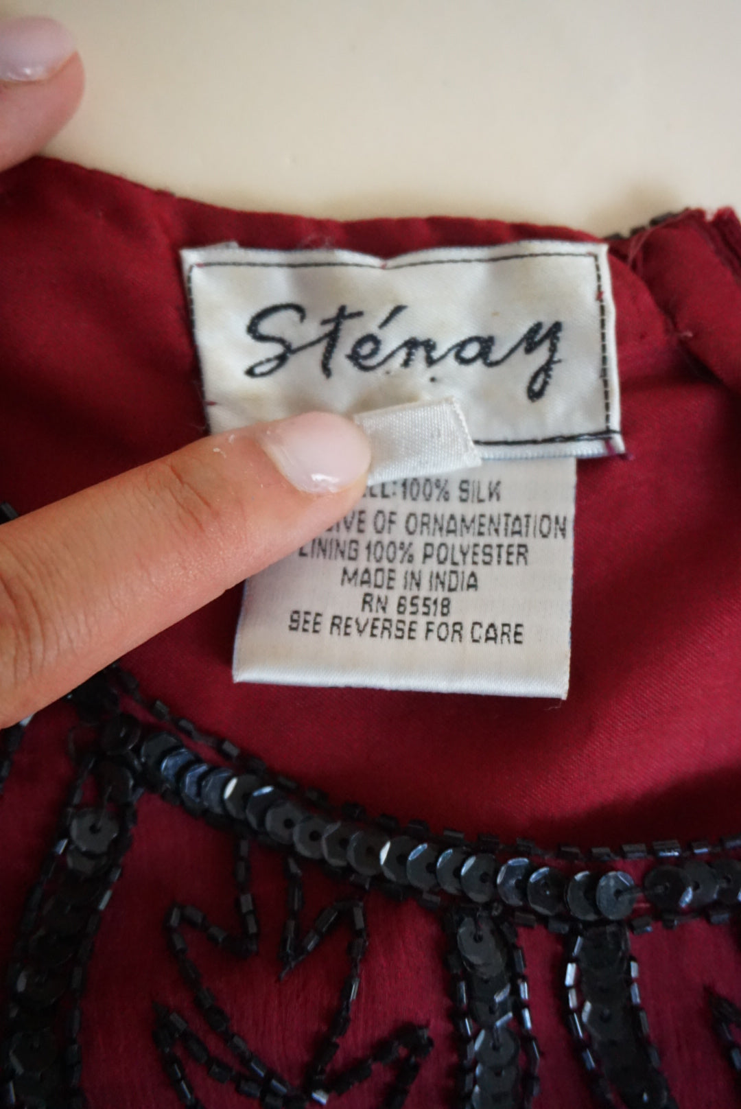 Stenay Vintage Silk Burgundy Beaded Scalloped Hem Blouse - Size Medium