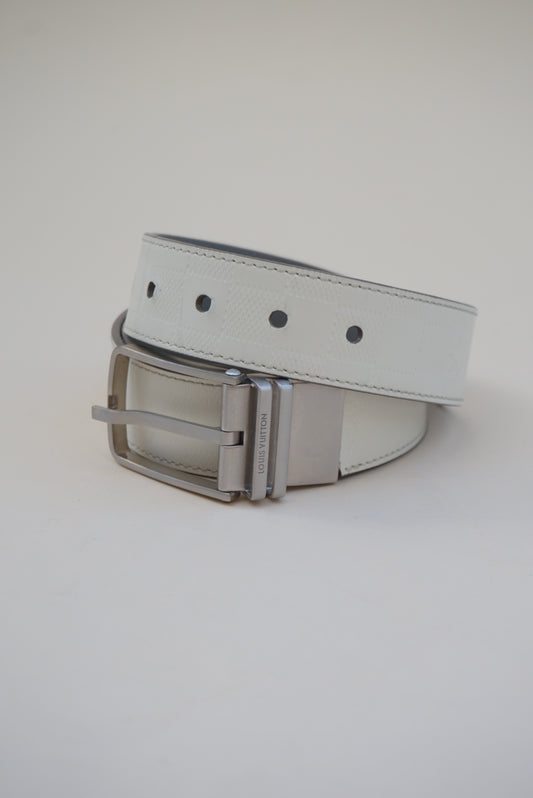 “Louis Vuitton” White Damier Infini Leather Boston Reversible Belt - Size 100/40