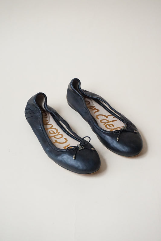 Sam Edelman Felicia Leather Cushioned Black Ballet Flats - Size 8