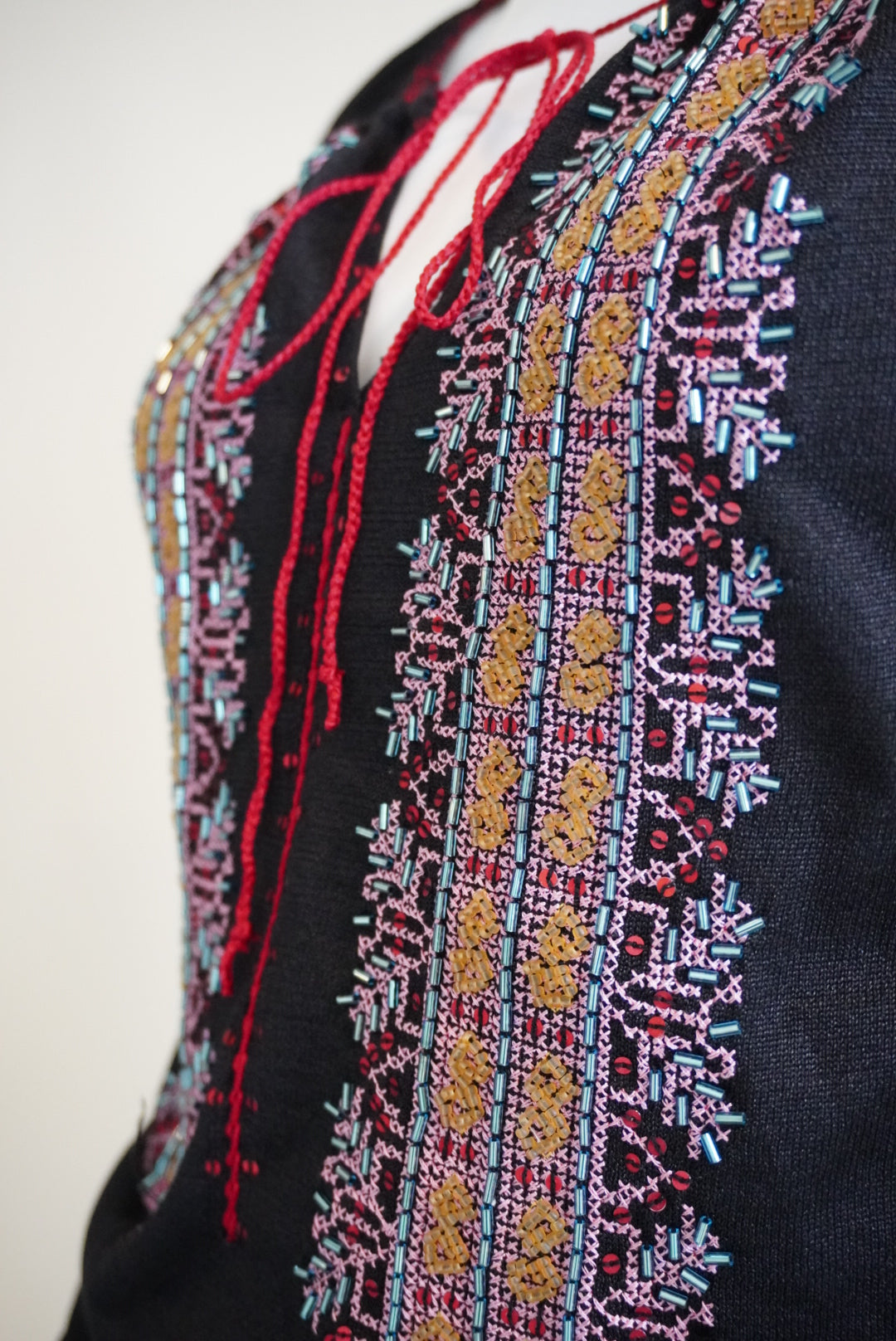 DKNY Vintage Silk Peasant Beaded Blouse - Size Medium