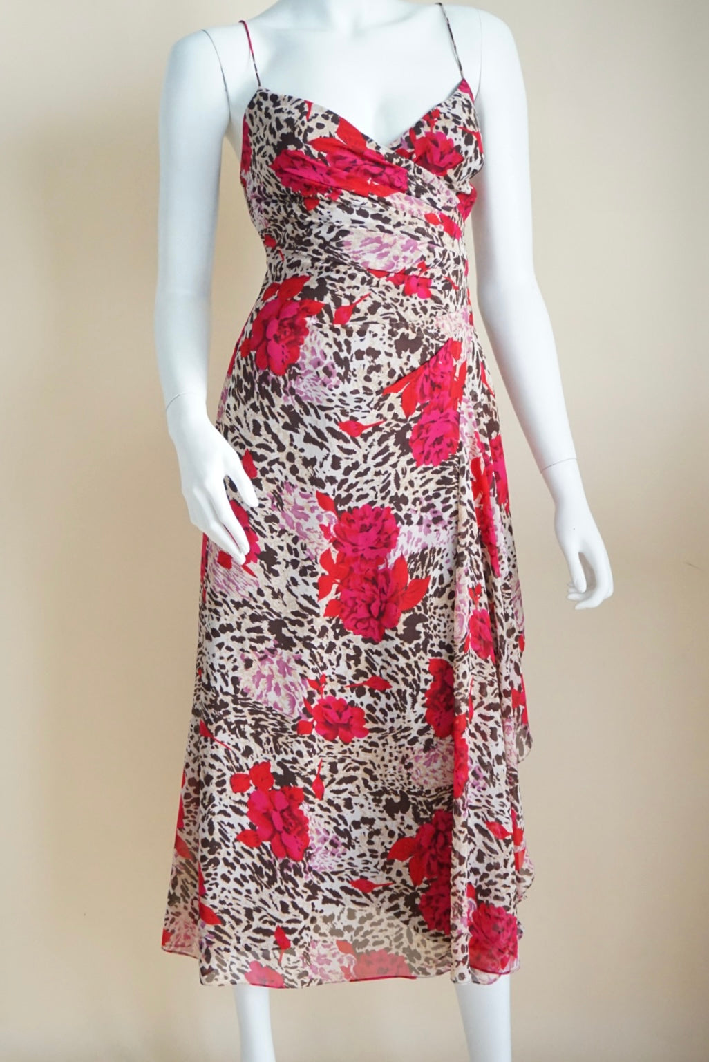 Dusk Y2K Animal Print Floral Maxi Pleated Slip Dress