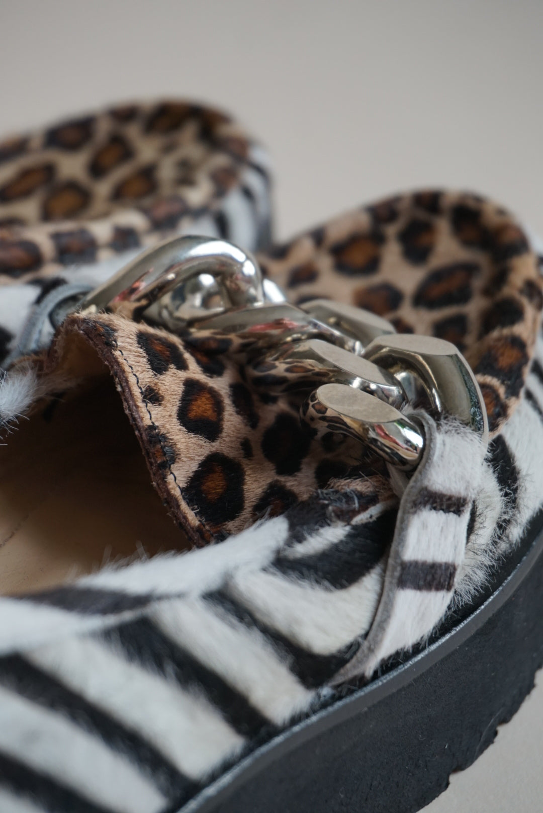 Diane B. Pony Hair Animal Print Chain Loafers - Size 37