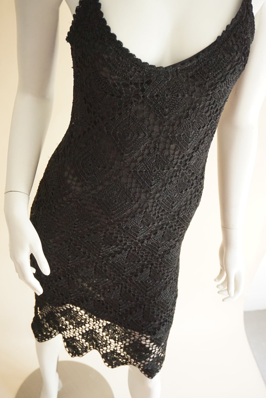 Anna Yu Vintage Y2K Lace Crochet Slip Black Dress - Size Small