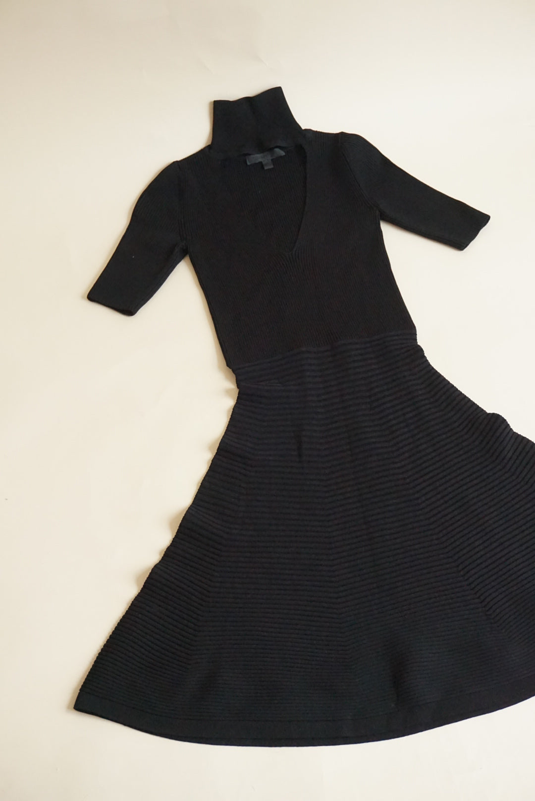 Cushnie et Ochs Turtleneck Knit Fit & Flare Black Mini Dress - Size XS