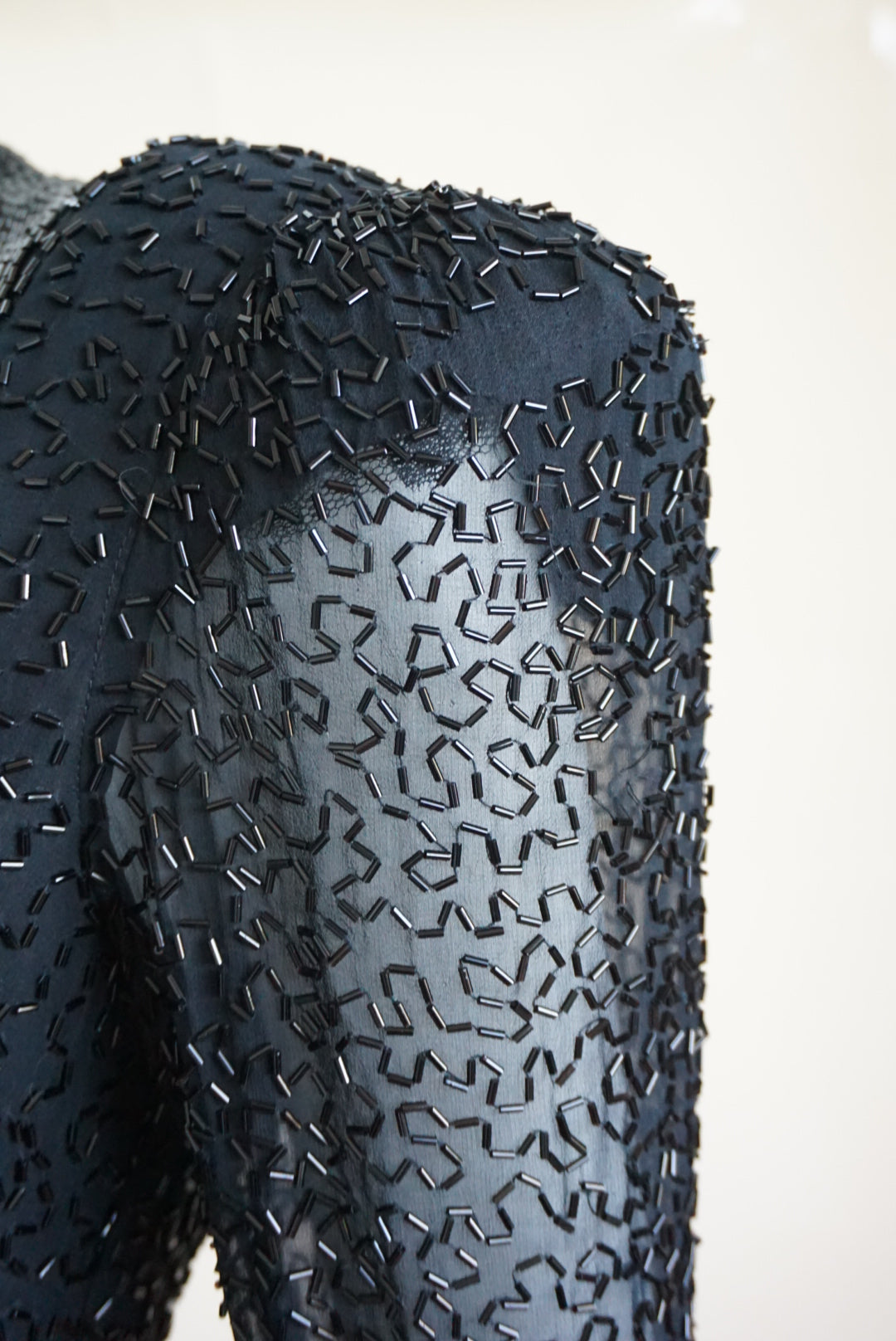 Lillie Rubin Exclusive Vintage Beaded Open Back Black Silk Statement Gown - Size 8