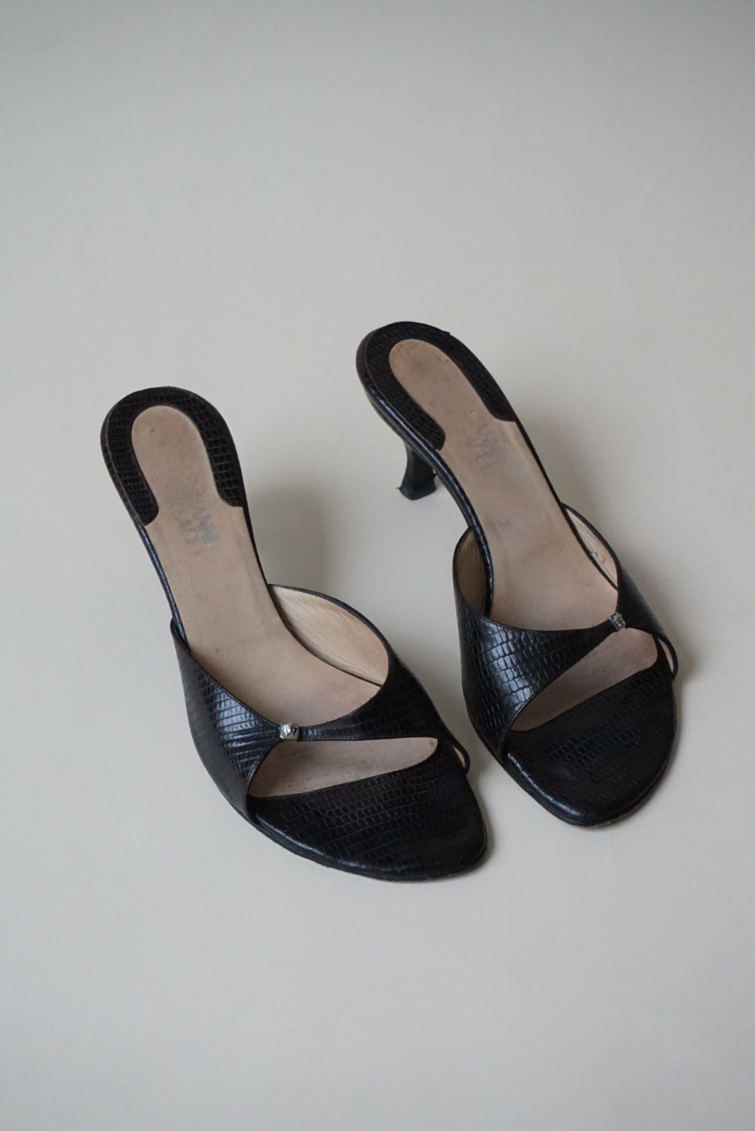 "Versace" Vintage Reptile Brown Open Toe Kitten Heels - Size 40