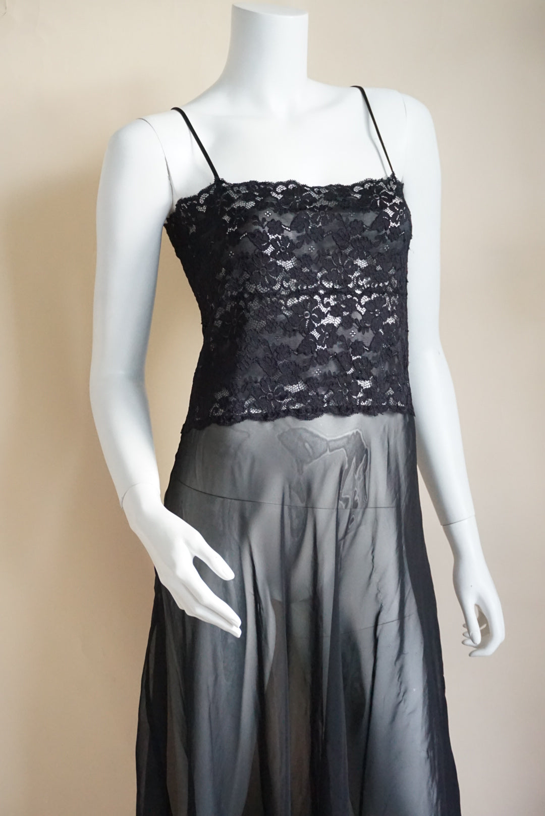 Via Nicci VTG Black Lace & Sheer Lingerie Nightgown - Size XL