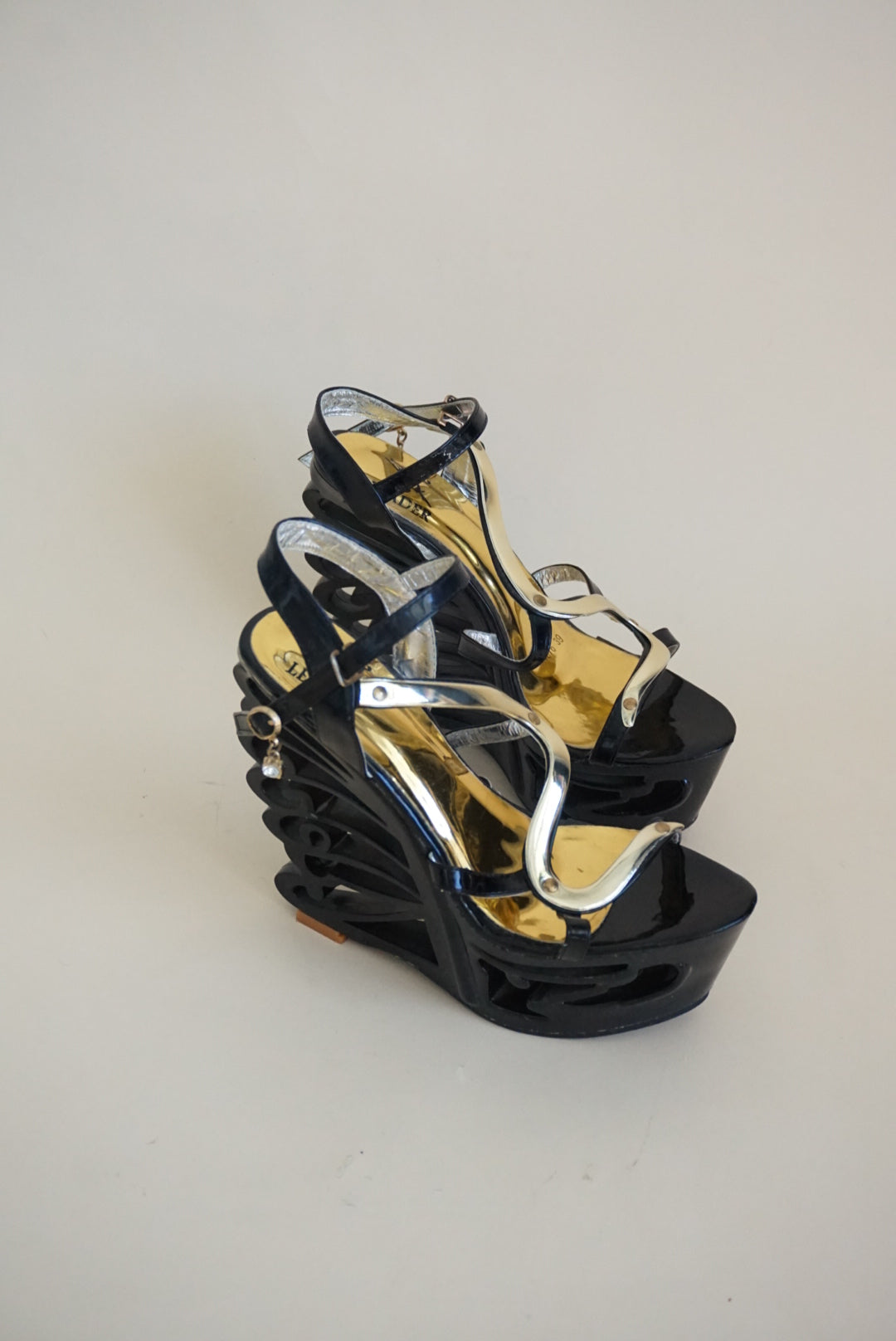Butterfly Patent Leather Cut Out Wedge Acrylic Y2K Heel - Size 39