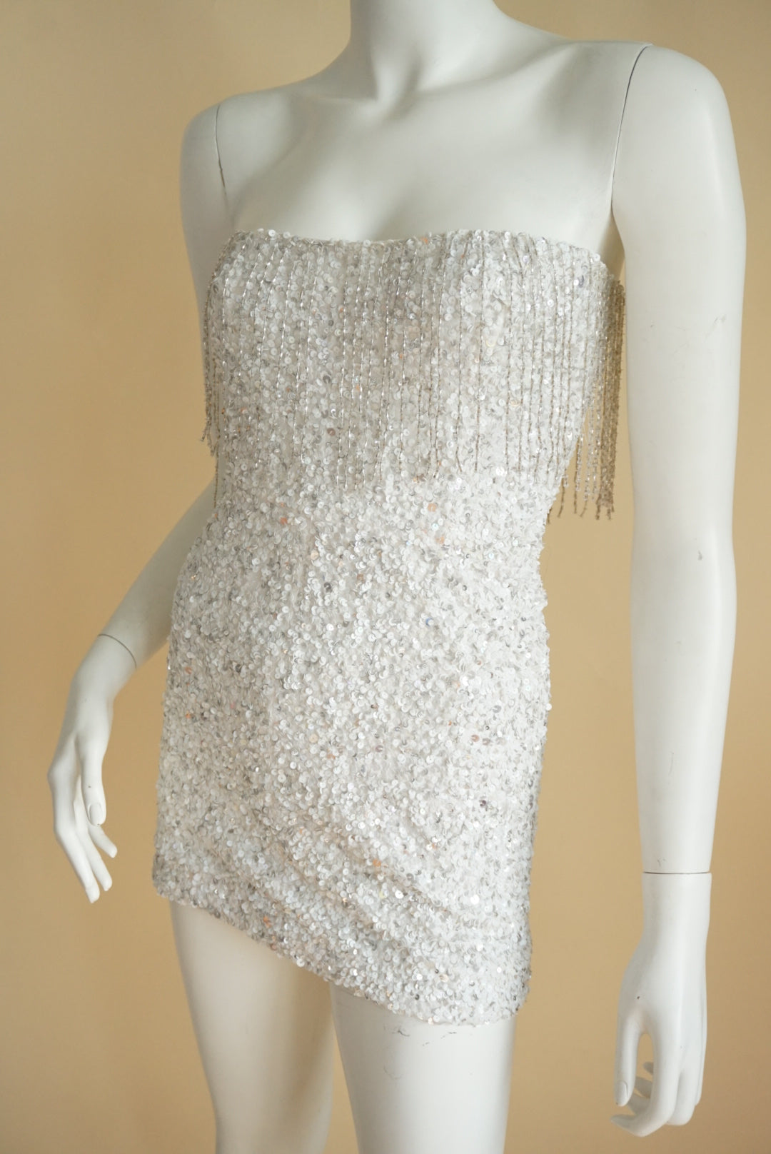 Retrofete Revolve White Mini Sequin Strapless Cassandra Dress - Size XS