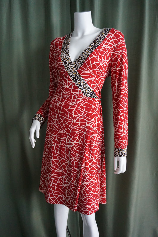 BCBGMAXAZARIA Vintage Stretch Leopard Animal Print Wrap Dress - Size XL