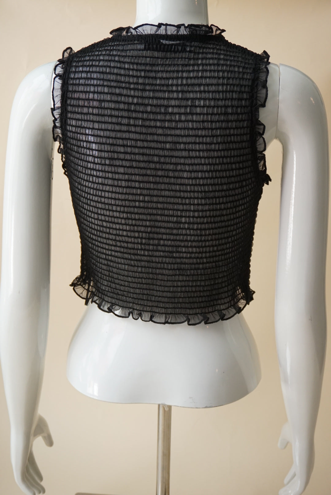 Zara Sheer Shirred Ruffle Trim Sleeveless Cropped Blouse - Size Small