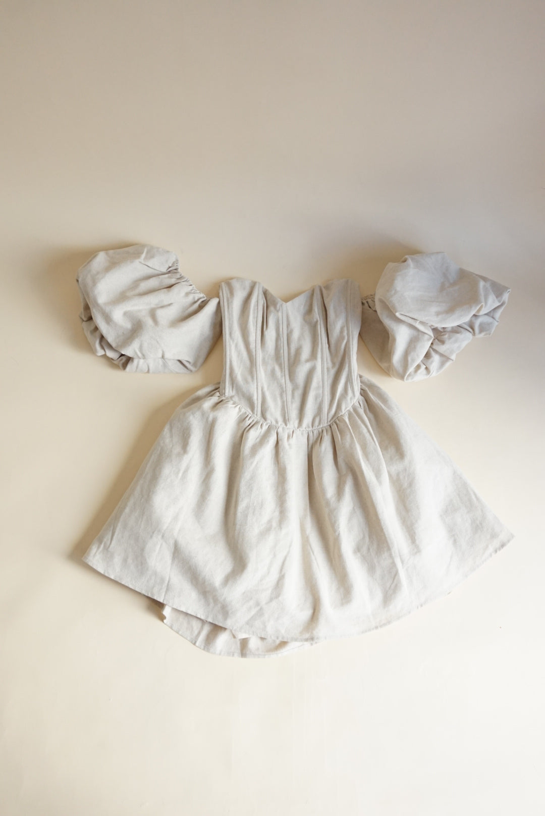 Meshki Siran Puff Sleeve Khaki Corset Linen Mini Dress NWT - Size Medium