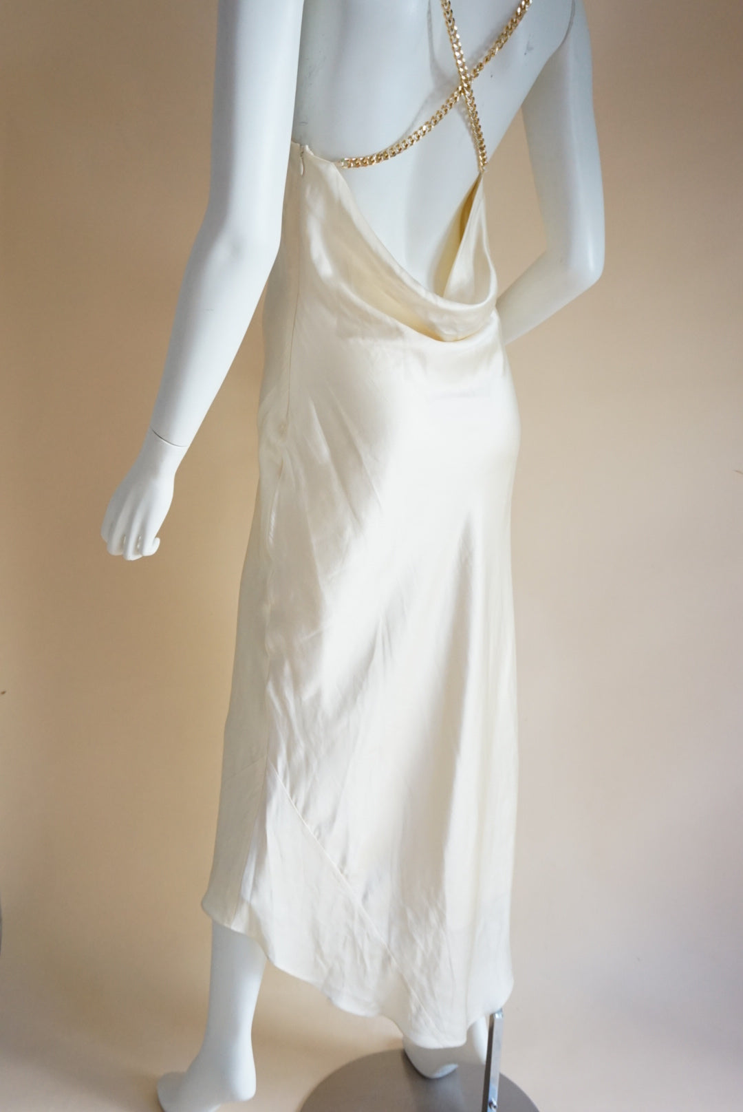 Aiifos Silk Ivory Chain Strap Backless Slip Dress - Small