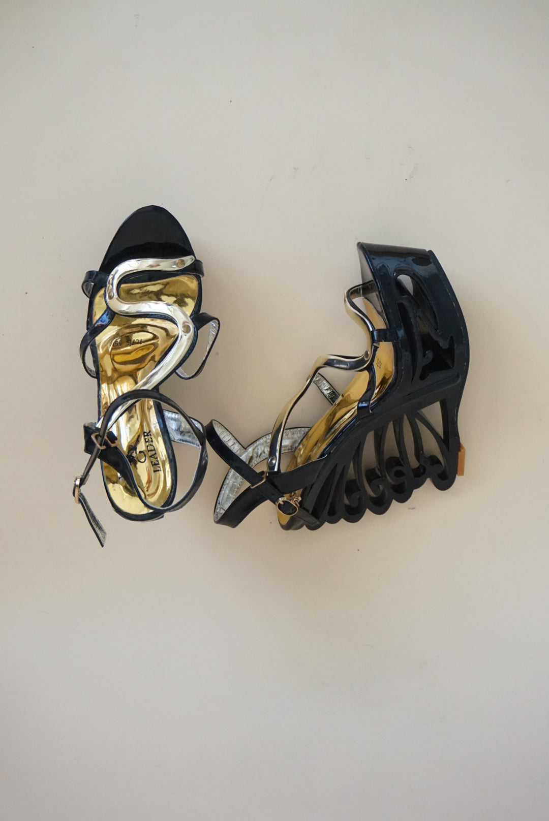 Butterfly Patent Leather Cut Out Wedge Acrylic Y2K Heel - Size 39