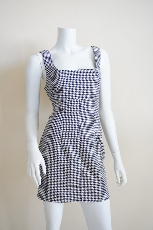 H&M Houndstooth Black/White Mini Square Neck Dress - Size Medium