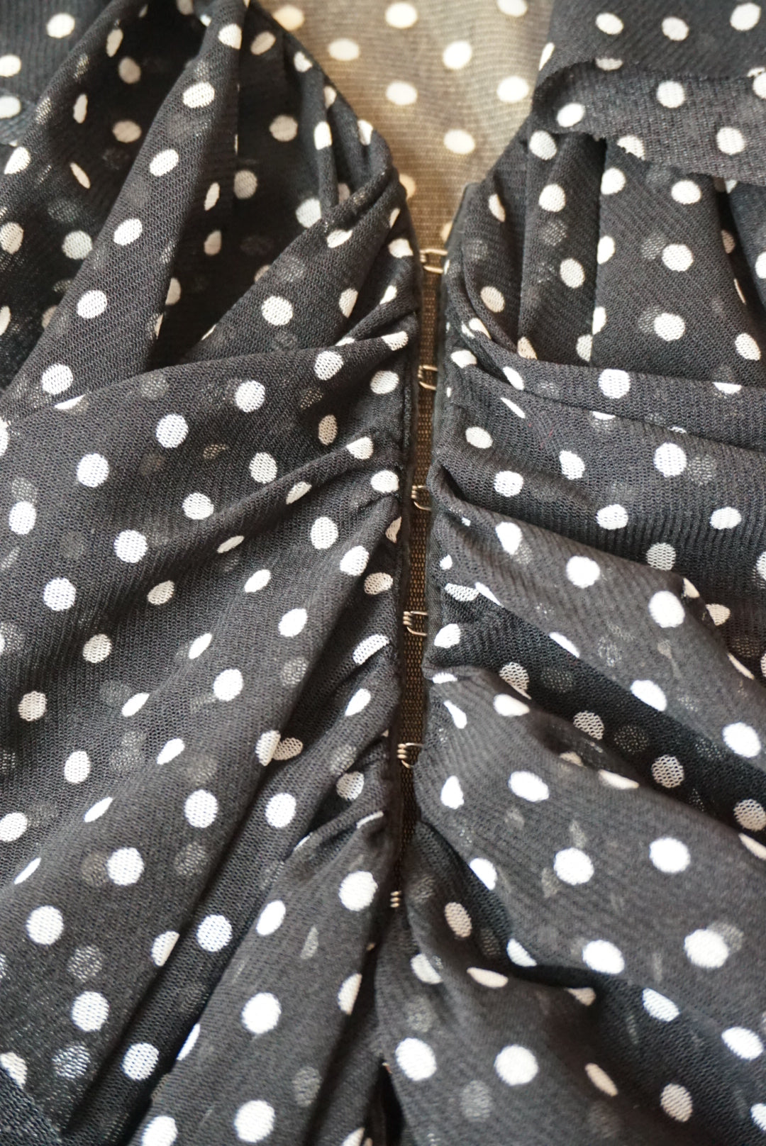 Lillie Rubin Vintage Polka Dot Mesh Sheer Shirring Ruffle Blouse - Size Medium