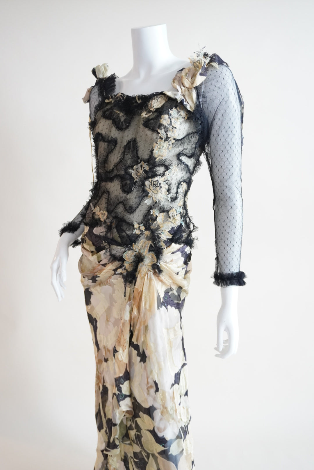 Vintage 80's-90's Silk Floral Bustier Custom Gown Made in Lebanon