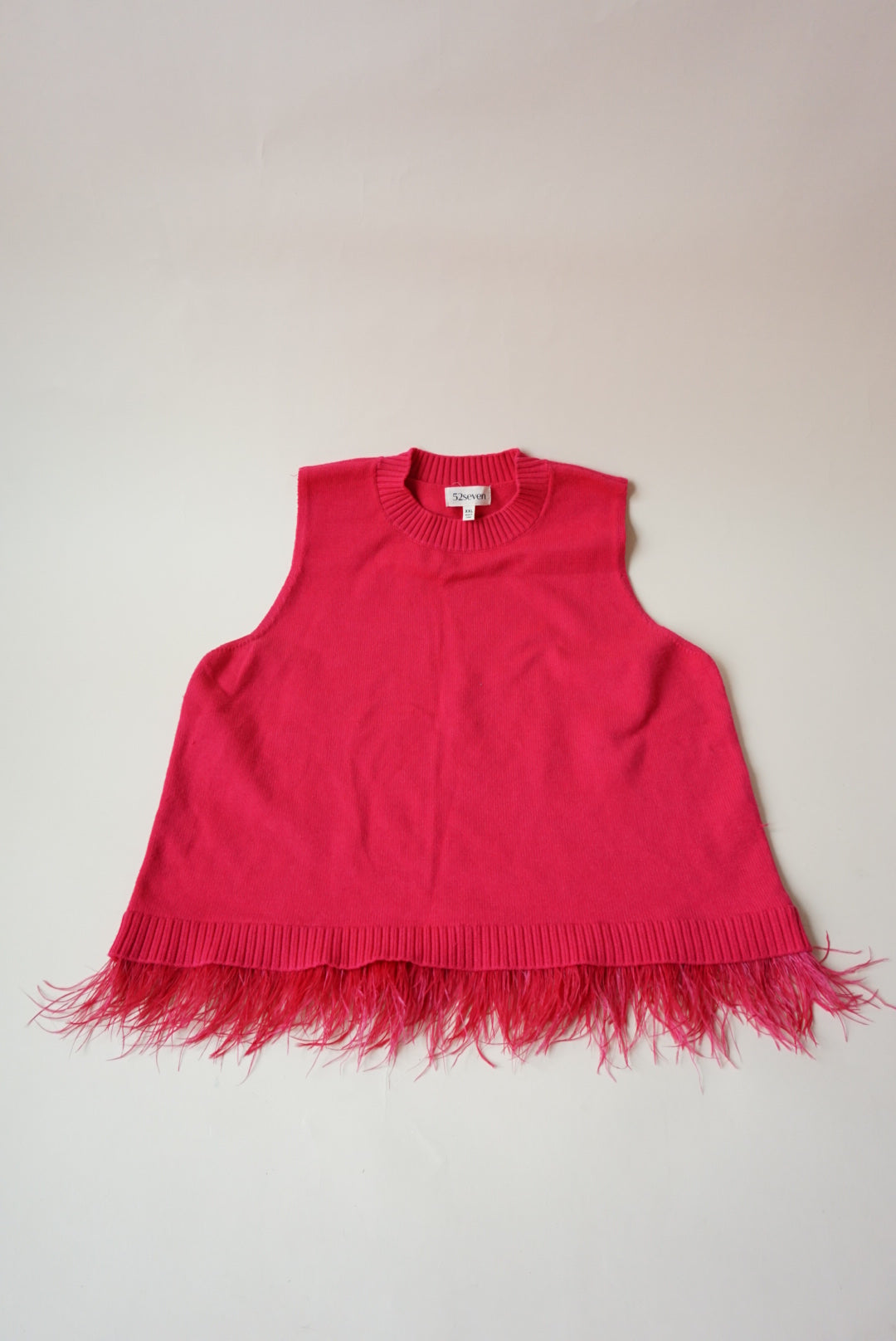 52Seven Pink Sleeveless Knit Top with Feather Trim Hem - Size XXL
