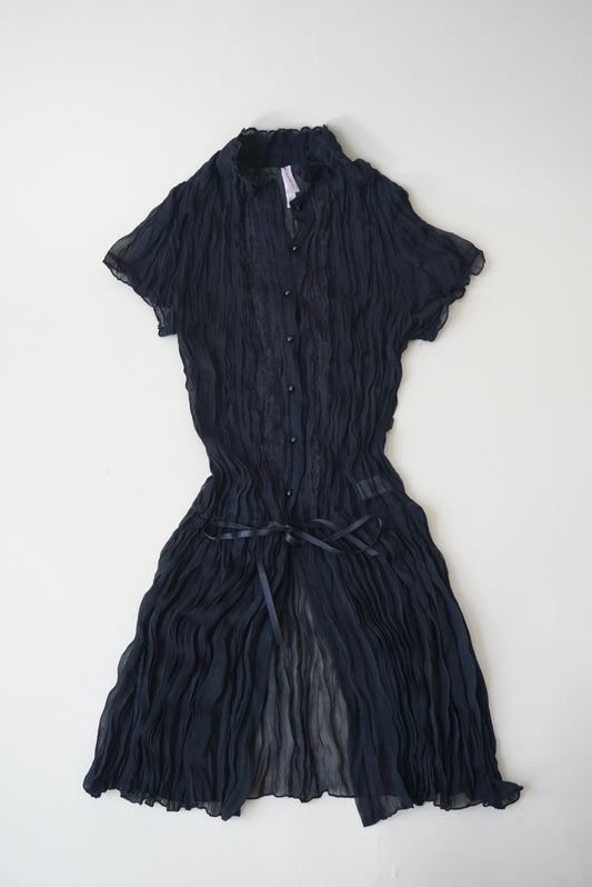 Xhilaration VTG Y2K Sheer Lace Drop Waist Tie Blouse - Size Small