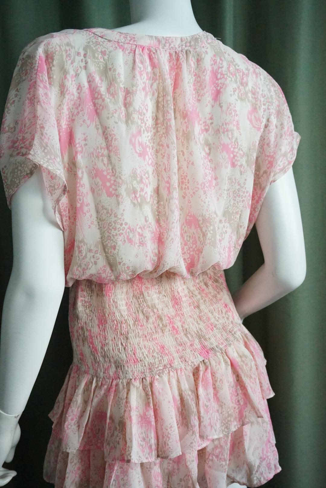 Entro Snake Print Graphic Pink Shirred Mini Dress - Size Small