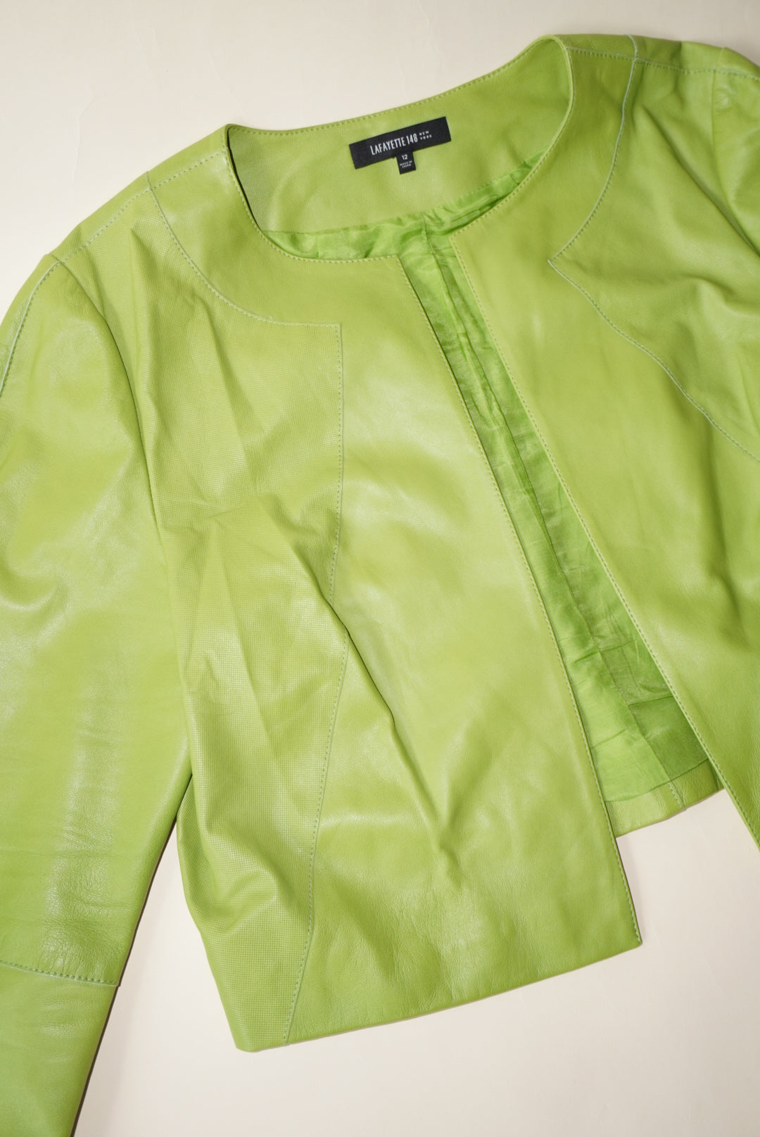 Lafayette 148 Lime Green Leather Textured Bolero Jacket - Size 12