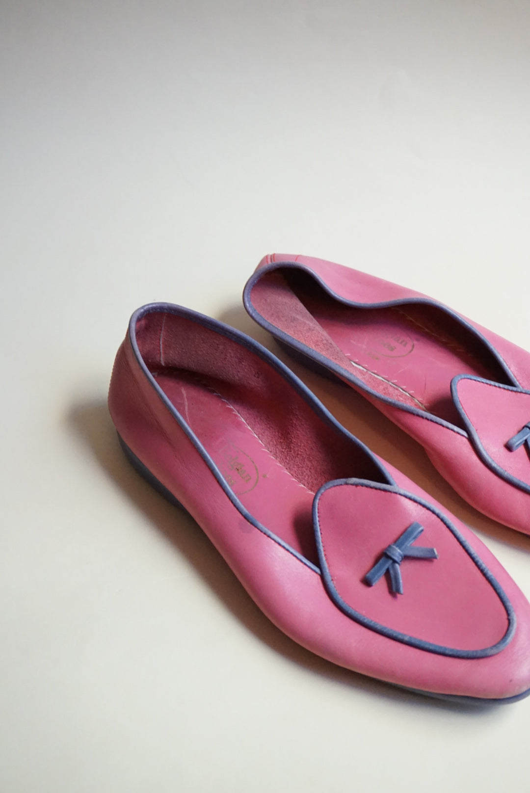 "Belgian Shoes" Pink/Purple Leather Midinette Loafers - Size 8.5