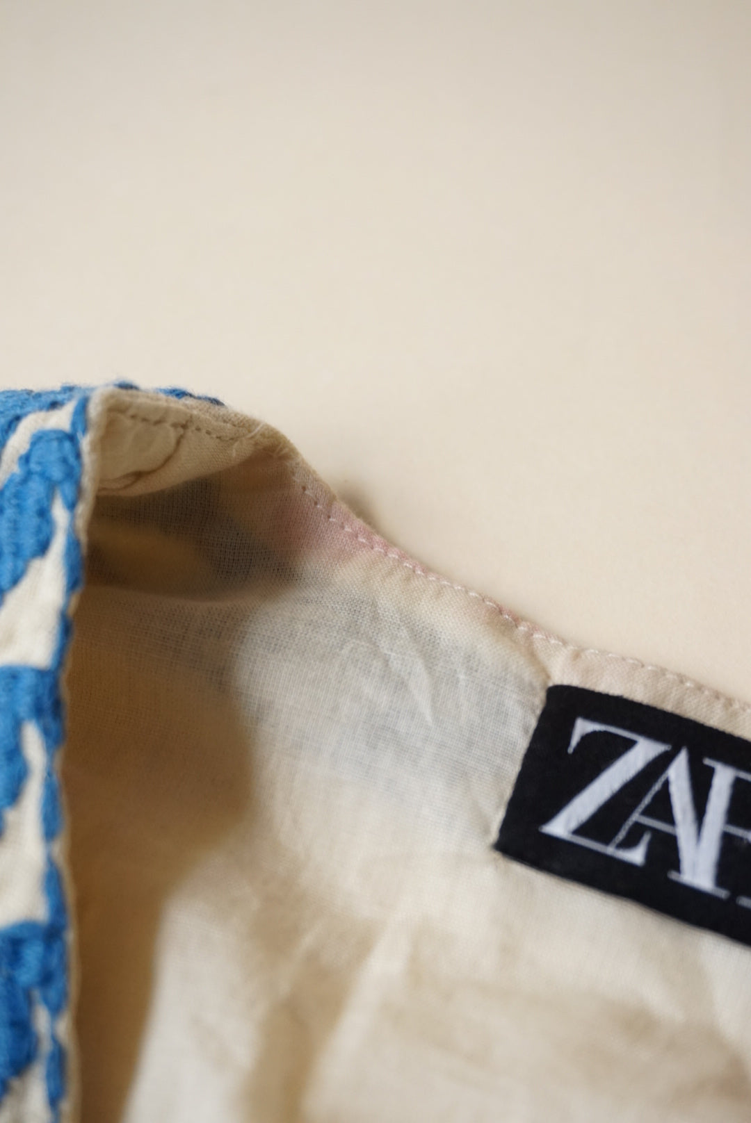 Zara Embroidered Linen Blue / Ivory Boho Vest - Size Large