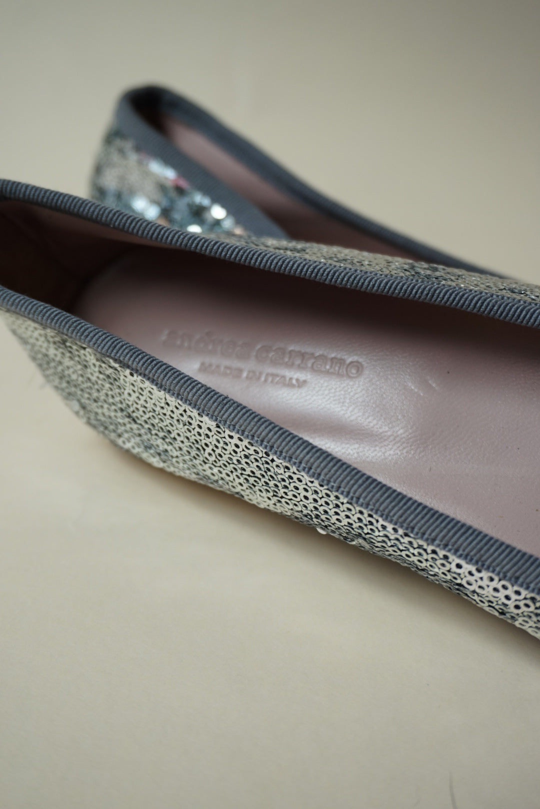 Andrea Carrano Silver Sequin Ballet Flat - Size 39