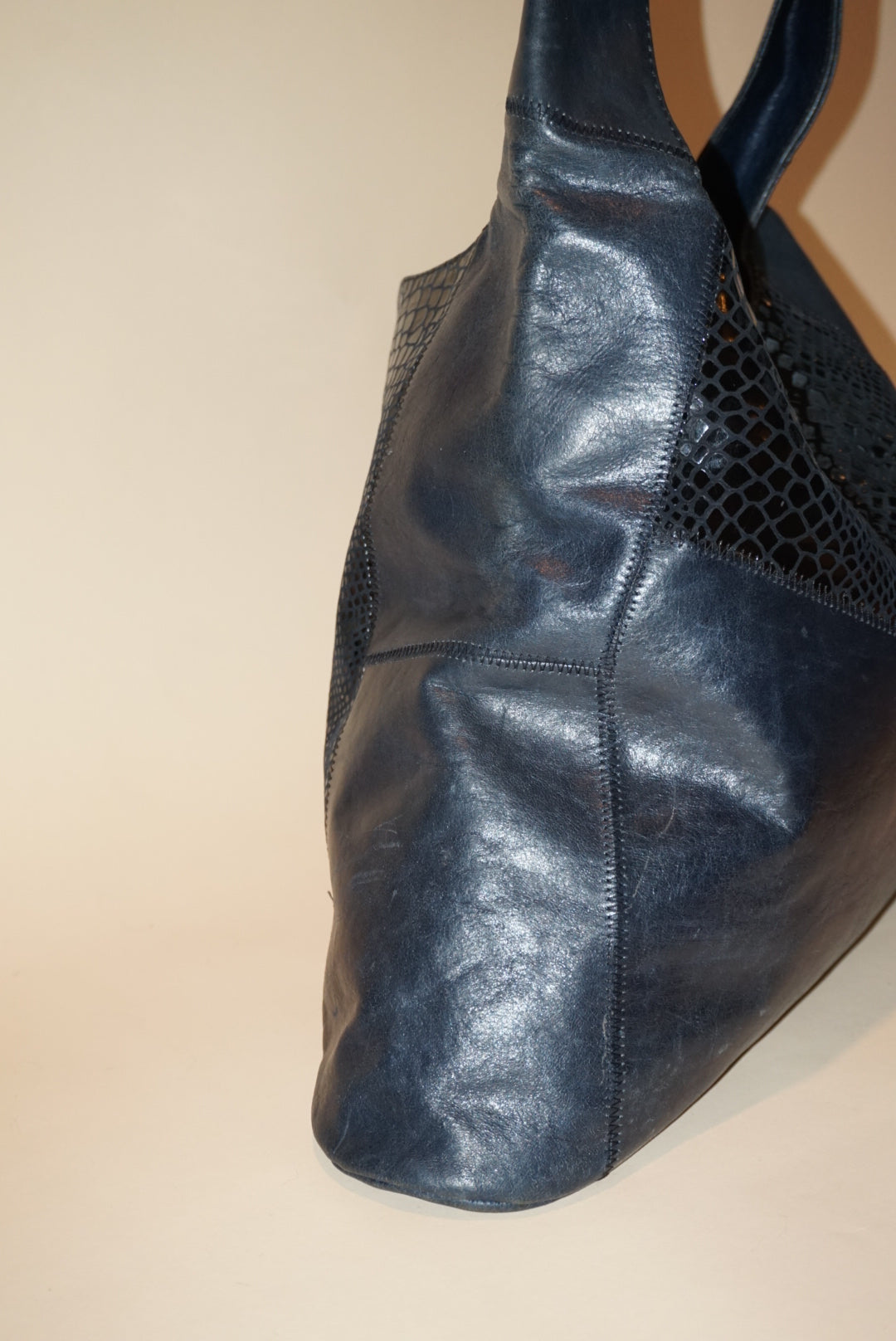 "Danny" Vintage Leather Textured Shoulder Bag Navy Blue