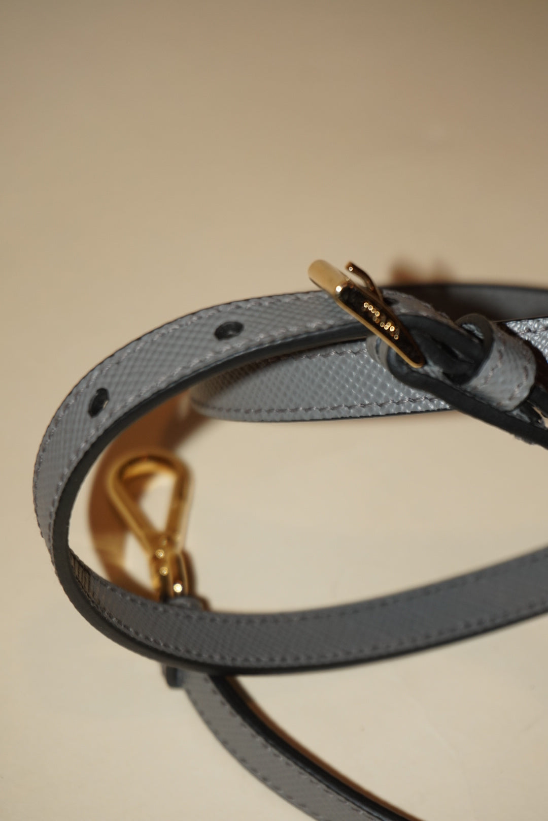 "Prada" Grey Saffiano Leather Gold Hardware Handbag Adjustable Strap