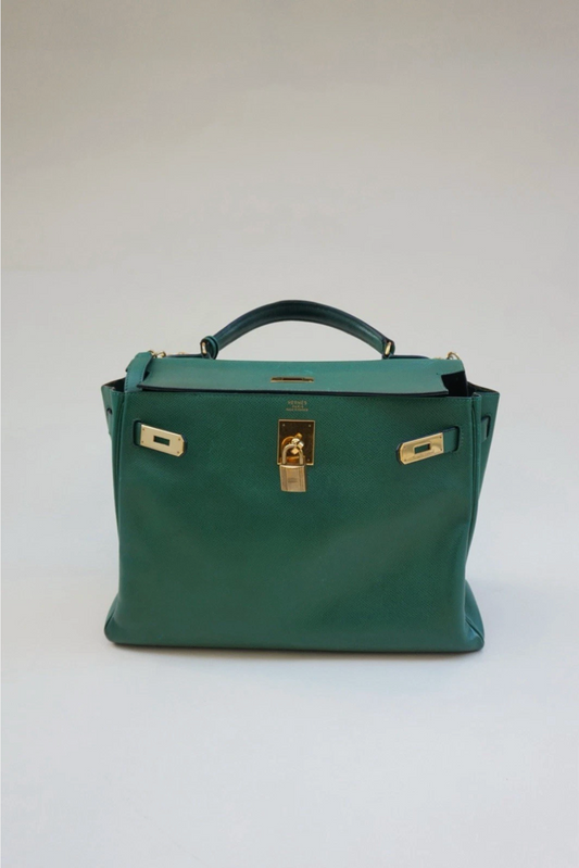 Hermes Vintage Kelly 28cm Kelly Green/Vert Vertigo Epsom Leather GHW 1991