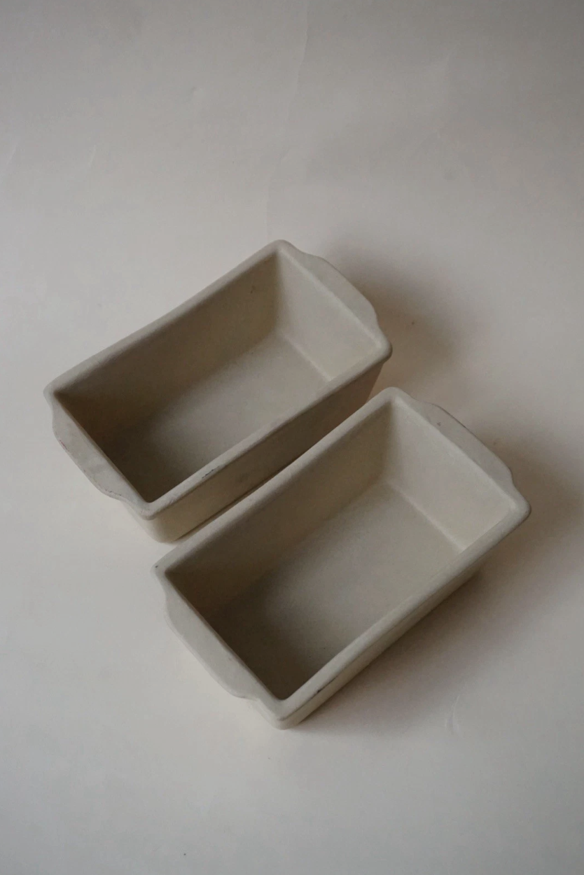 Set (2) Sassafras Vintage Super Stone Unglazed Ceramic Loaf Pans 1995